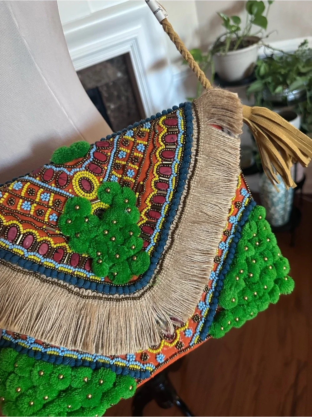 Green Embellished Fringe Crossbody Bag - Boho Statement